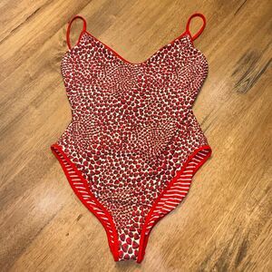 J Crew NWT Reversible Swimsuit Size 16 One piece Stripes Strawberries Strawberry